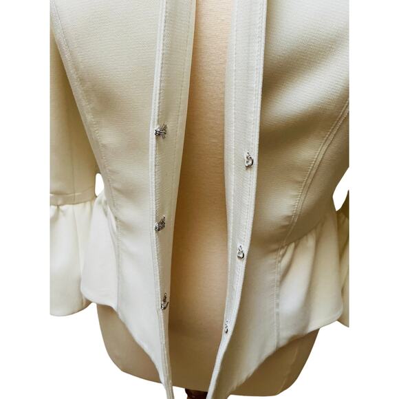 White House Black Market Peplum Blazer SZ 12 Cream Off-White - Picture 6 of 10